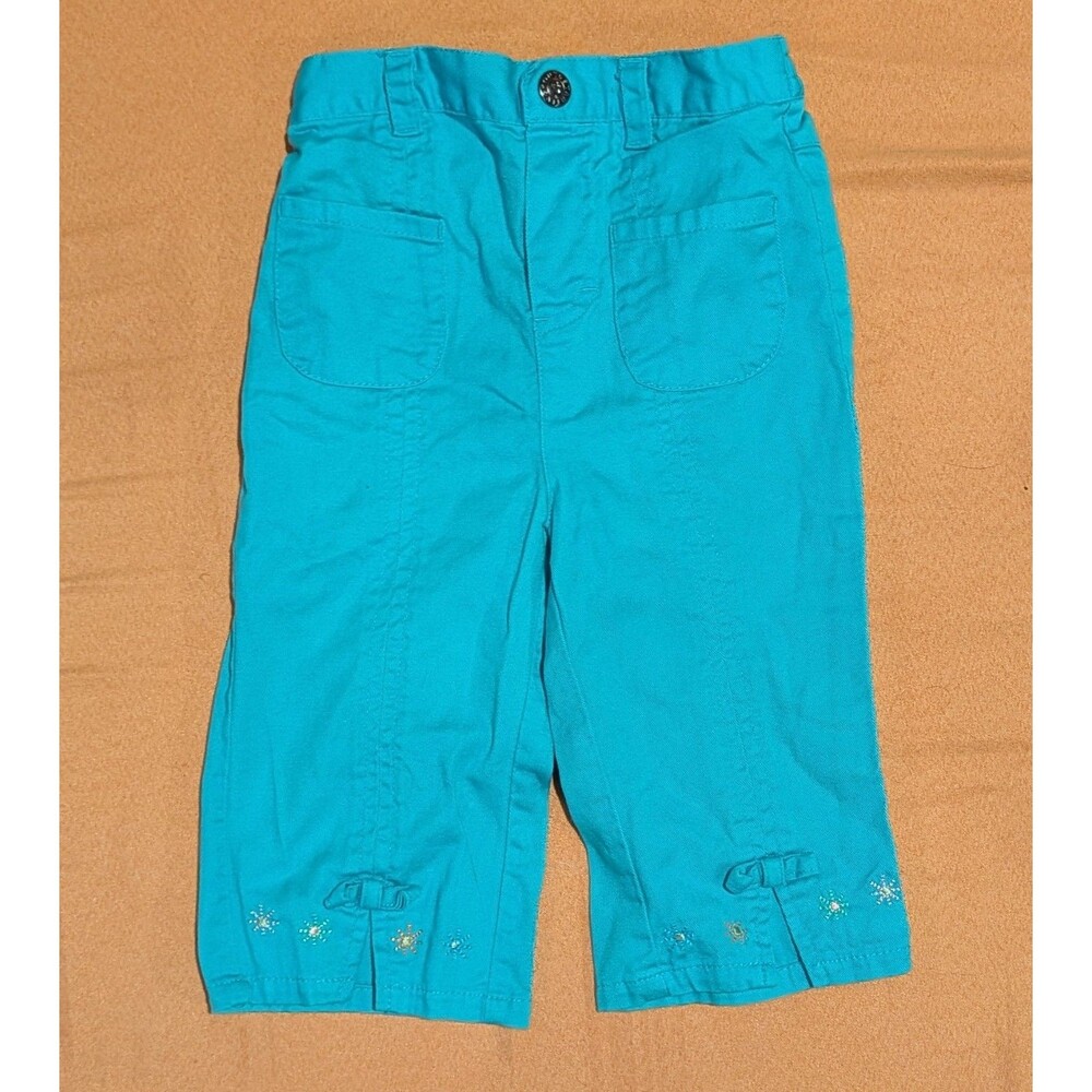 Vintage Y2k Baby Girls Blue Floral Pants Size 24 Months